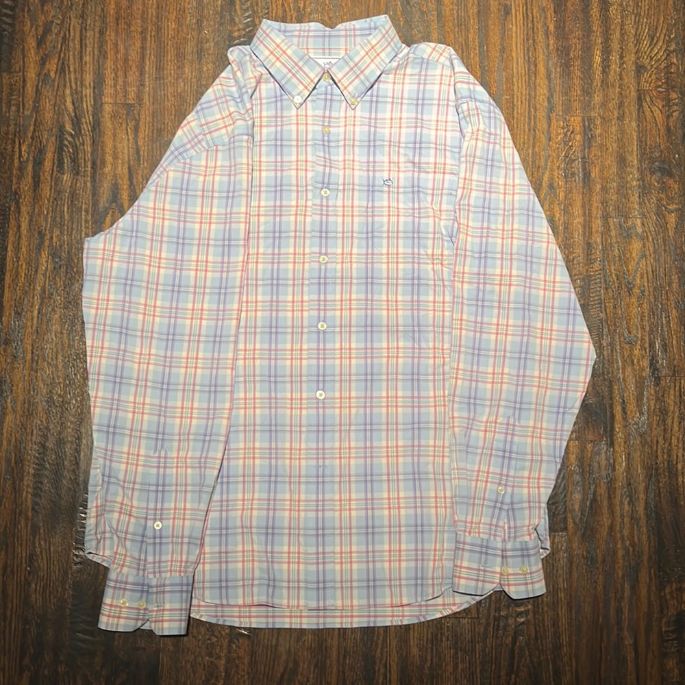 Southern Tide XL Button Up - Plaid Blue, Pink & White